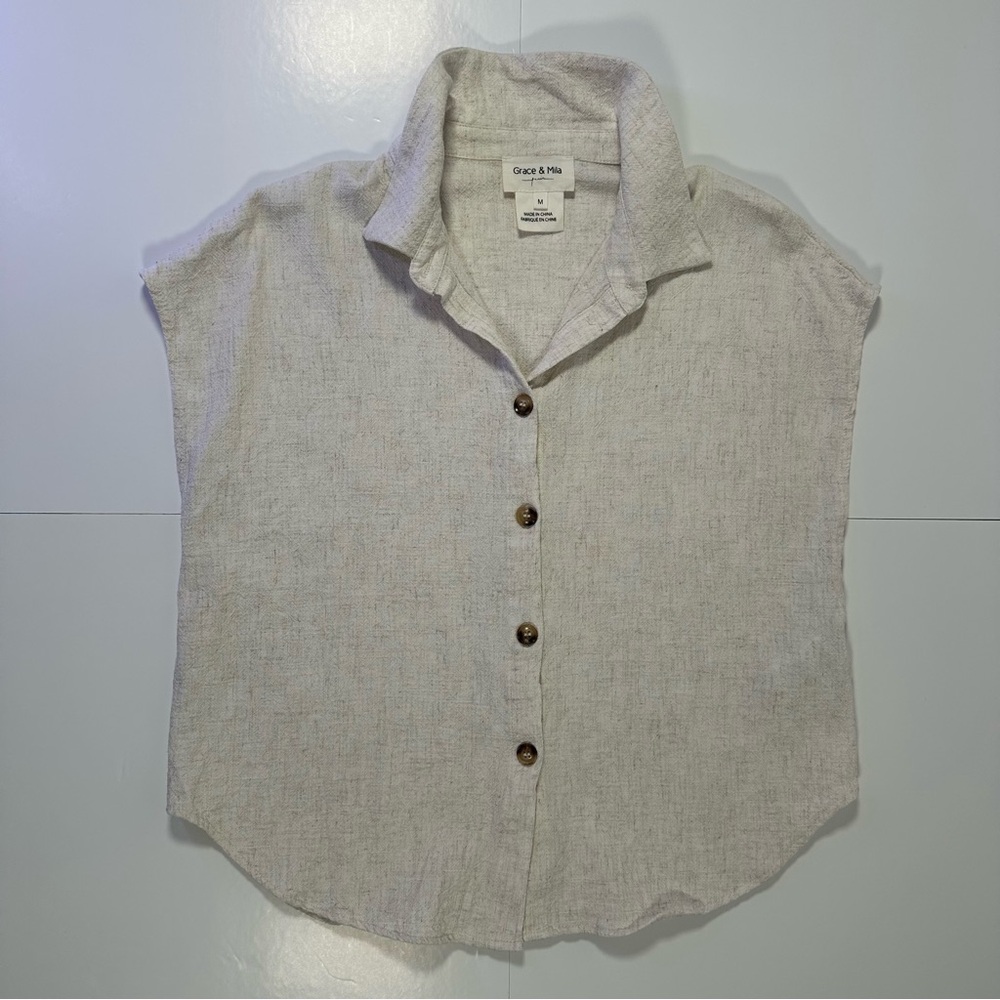 Grace‎ & Mila Paris Beige Linen Blend Blouse M